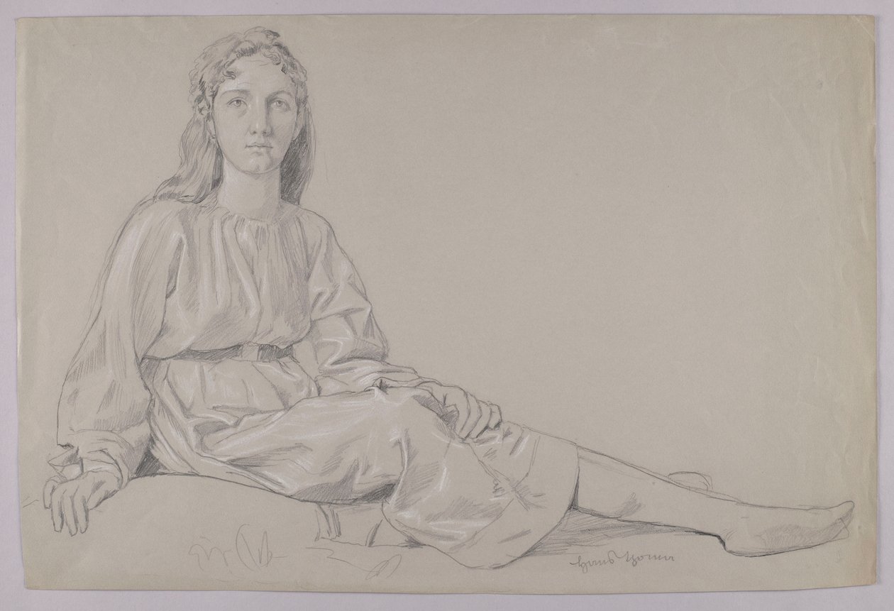 Une jeune femme en tunique, assise dans l