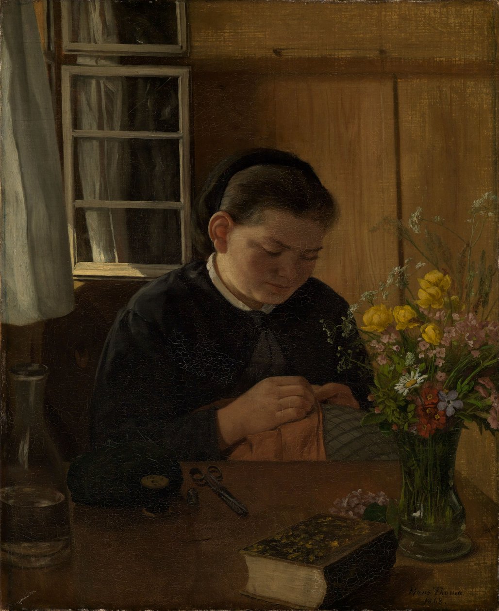 Jeune fille cousant - Hans Thoma