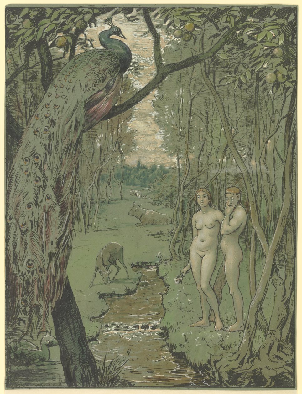 Le paradis et le paon - Hans Thoma
