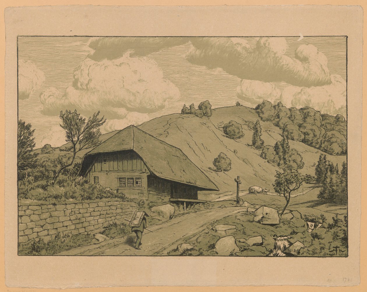 Paysage rural avec un voyageur des environs de Happach dans la Forêt-Noire - Hans Thoma
