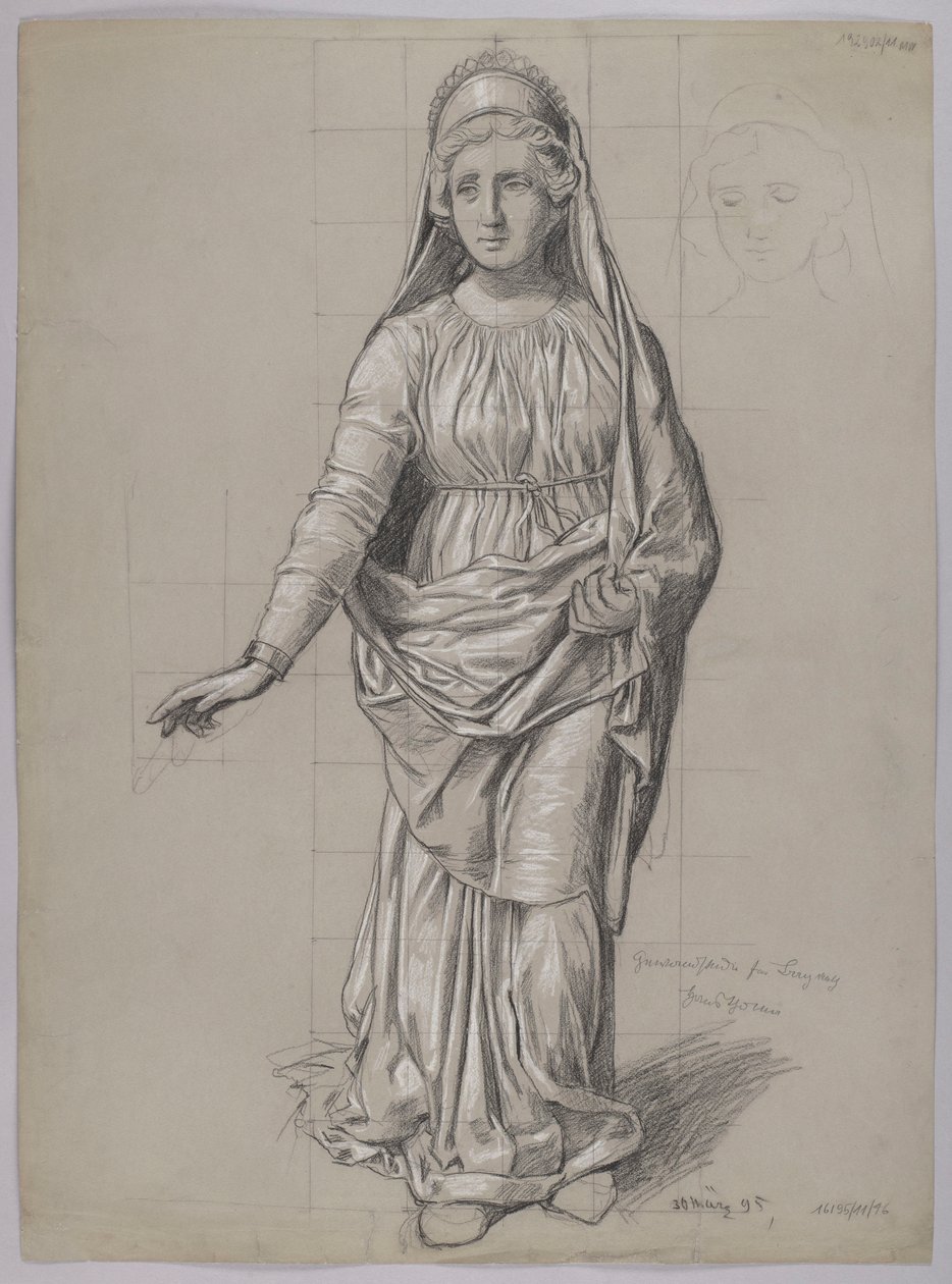 Projet de costume pour Fricka, verso : esquisse de costume pour une Walkyrie - Hans Thoma