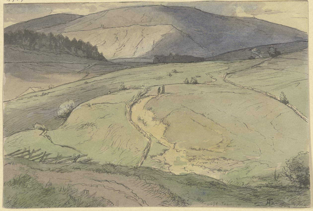 Paysage de la Forêt-Noire, vue sur des prairies vallonnées vers de hautes montagnes - Hans Thoma