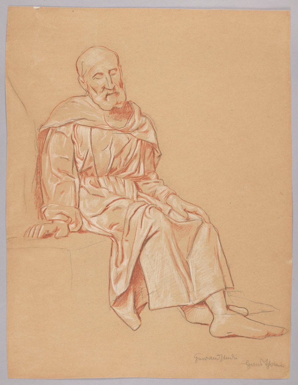 Vieil homme assis sur une pierre - Hans Thoma