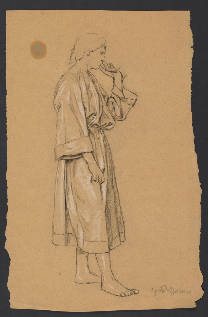 Studie eines jungen Mannes in antikisierender Kleidung, mit der linken Hand zum Kinn erhoben - Hans Thoma