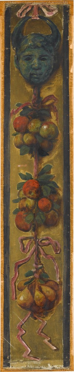 Wandfries aus dem Musiksaal des Hauses Pringsheim, München: Gehörnte Maske mit drei Apfel- und Birnenbündeln - Hans Thoma