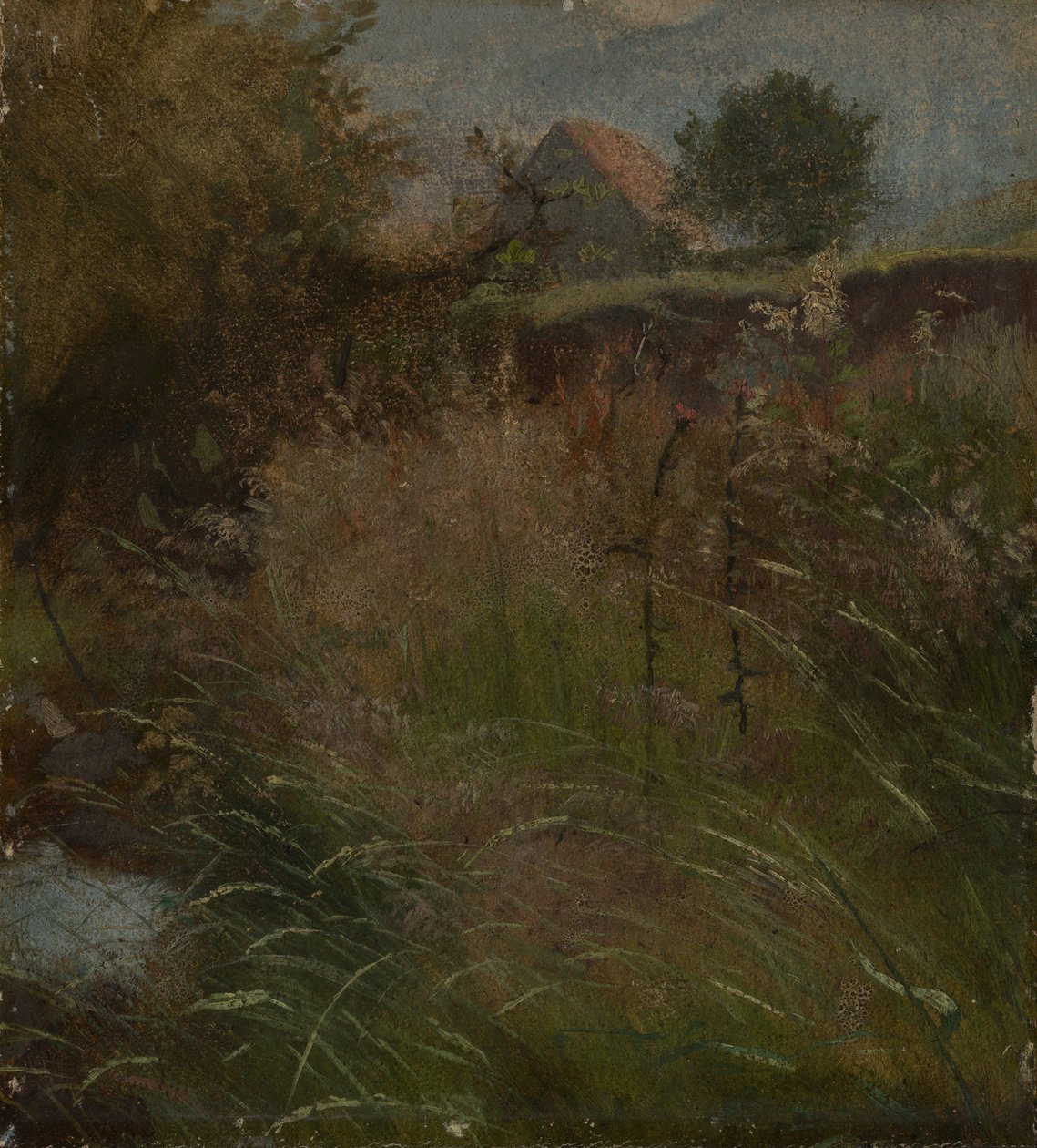 Prairie, avec une ferme en arrière-plan - Hans Thoma