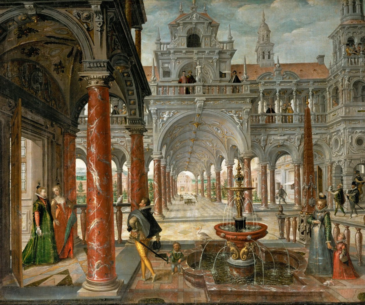 Un palais avec des visiteurs distingués - Hans Vredeman de Vries
