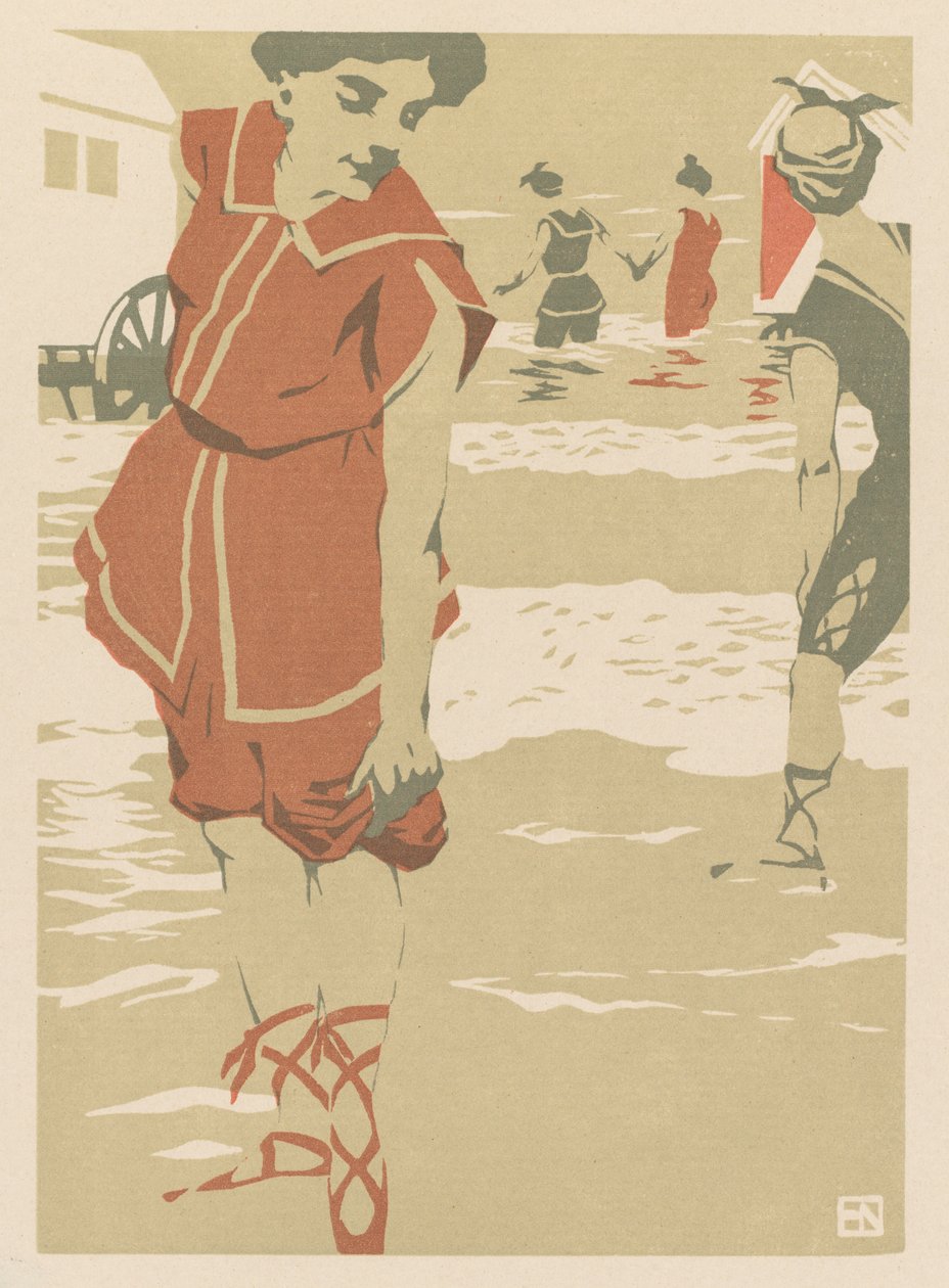 Baigneurs, vers 1900 (gravure sur bois en couleur) - Hans von Newmann