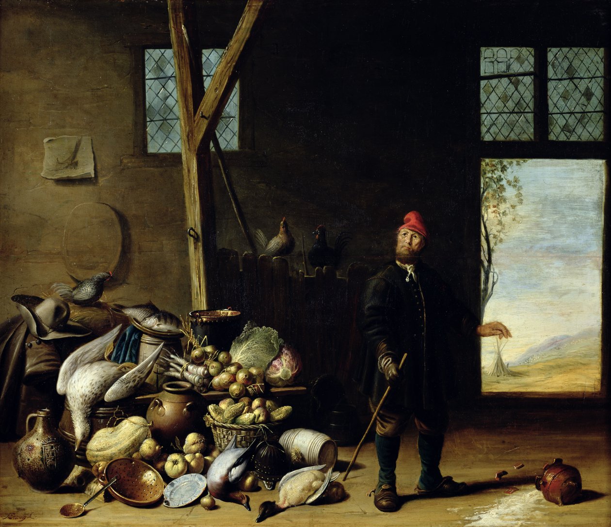 Paysanne dans un intérieur ou, cuisine avec une nature morte - Harmen van Steenwyck
