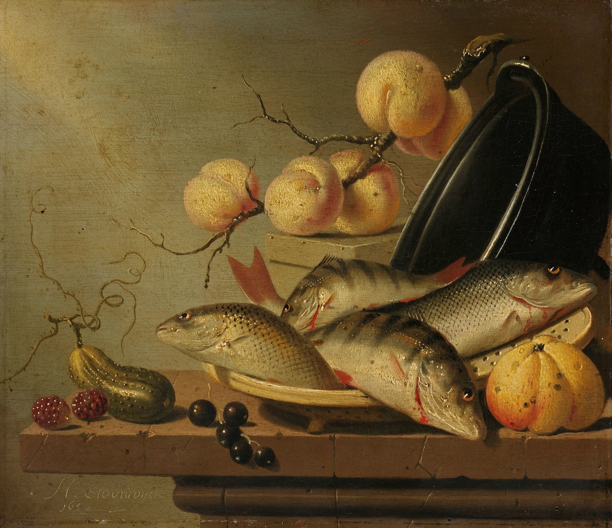 Nature morte avec des poissons et des fruits | Estampe d'art