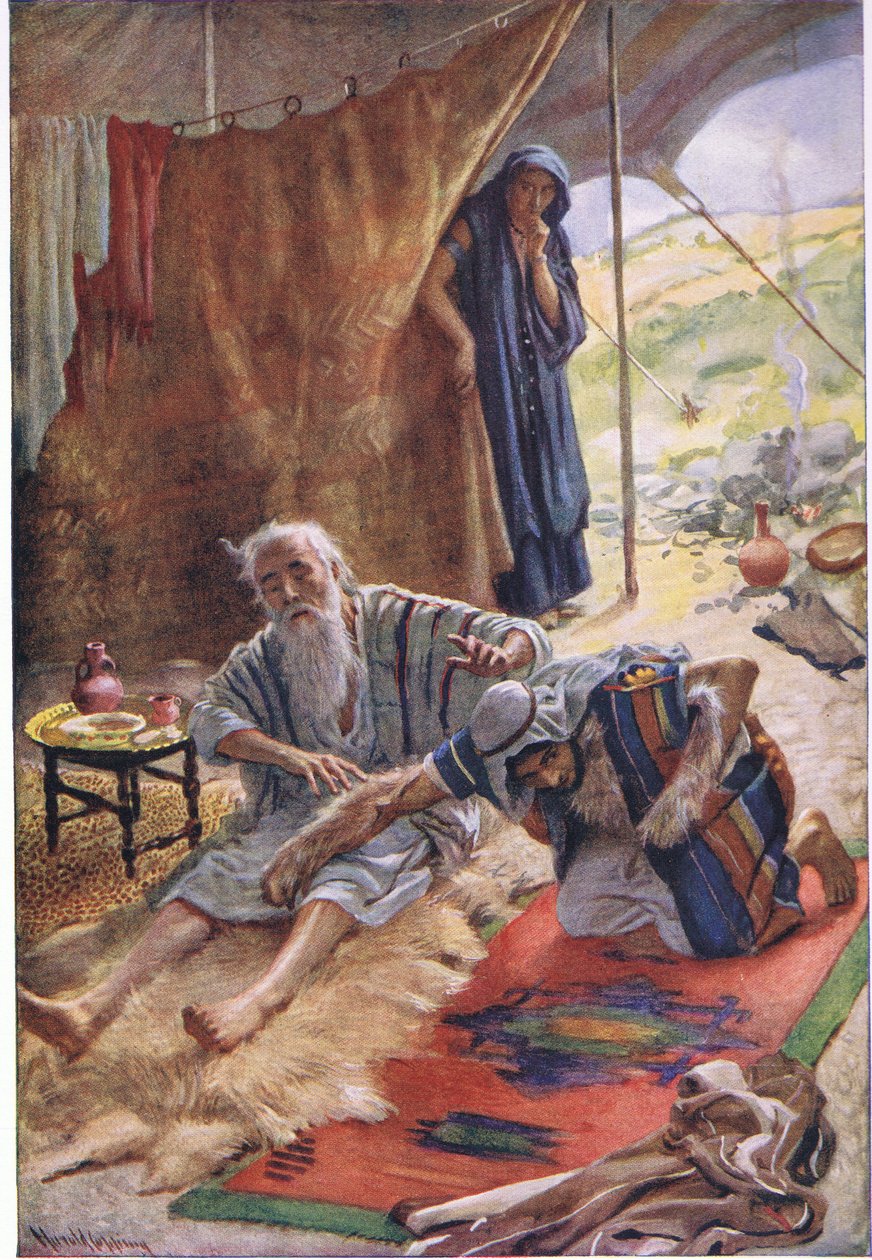 Isaac bénissant son fils Jacob, illustration de Pictures That Teach The Crown Series, 1920 - Harold Copping