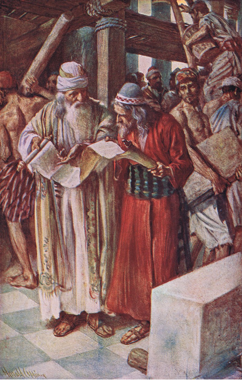 La découverte du livre, illustration de Pictures That Teach The Crown Series, 1920 - Harold Copping