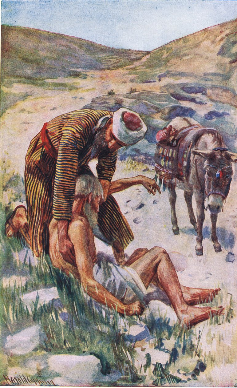 Le bon Samaritain, illustration de Harold Copping Pictures: The Crown Series, vers 1920 - Harold Copping