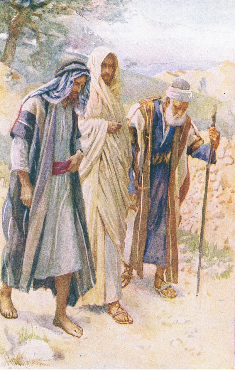 La marche vers Emmaüs, illustration de Harold Copping Pictures: The Crown Series, vers 1920 - Harold Copping