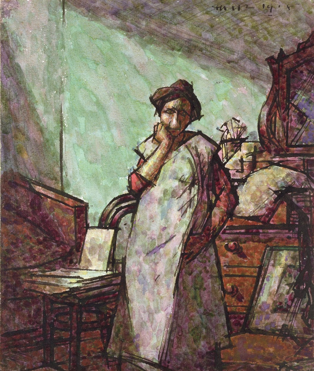 Intérieur avec Mme Mounter en tablier, 1er décembre 1918 - Harold Gilman