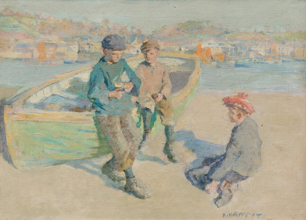 Enfants dans le port de Newlyn - Harold Harvey