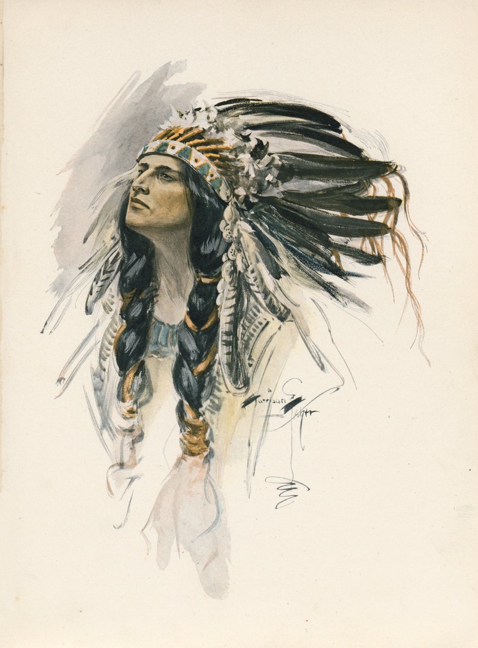 Le Chant de Hiawatha de Longfellow (lithographie couleur) - Harrison Fisher