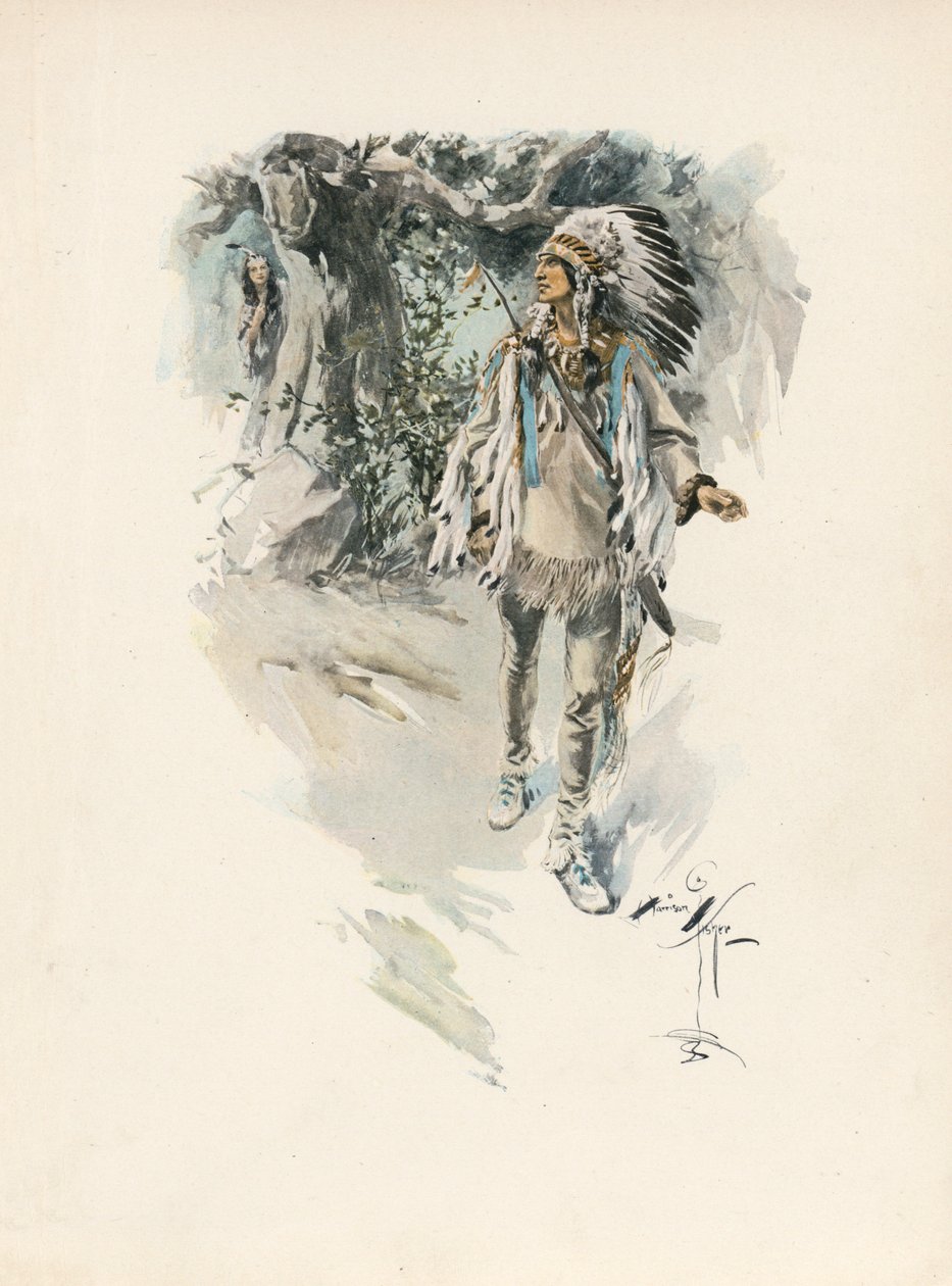 Le Chant de Hiawatha de Longfellow (lithographie couleur) - Harrison Fisher