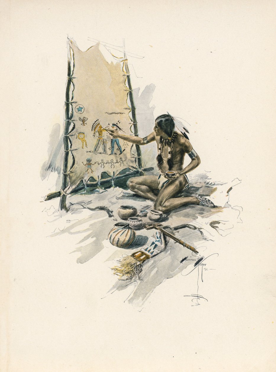 Le Chant de Hiawatha de Longfellow (lithographie couleur) - Harrison Fisher