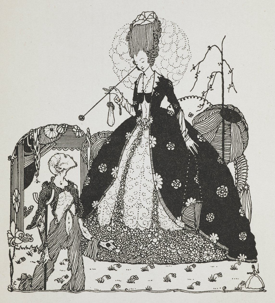 Une dame regardant un paysan, mendiant de l