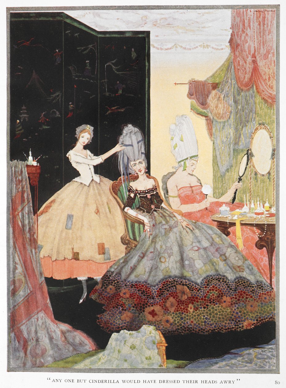 Cendrillon aidant deux de ses sœurs à se préparer pour la soirée - Harry Clarke