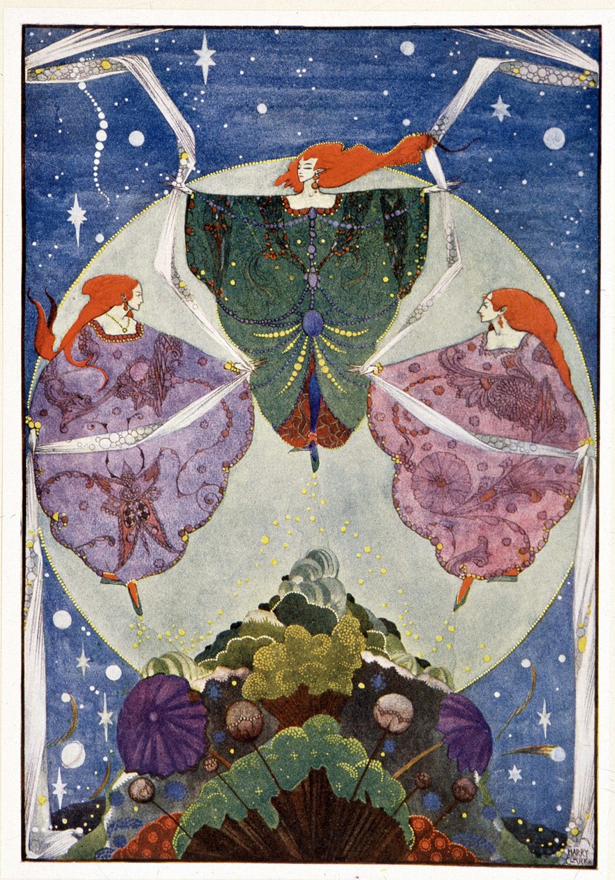 Fées : "Elles dansaient avec des châles tissés de brume et de clair de lune" : La colline des elfes - dans "Contes de fées" par Hans Christian Andersen, ill. par Harry Clarke - Harry Clarke
