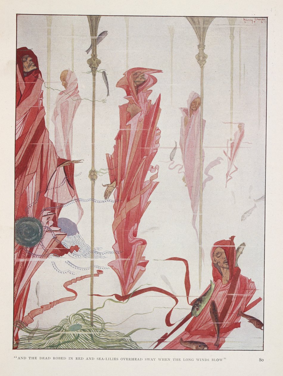 Le Patriote Mourant. "Et les morts vêtus de rouge et les lys de mer au-dessus
 se balancent quand les longs vents soufflent" - Harry Clarke