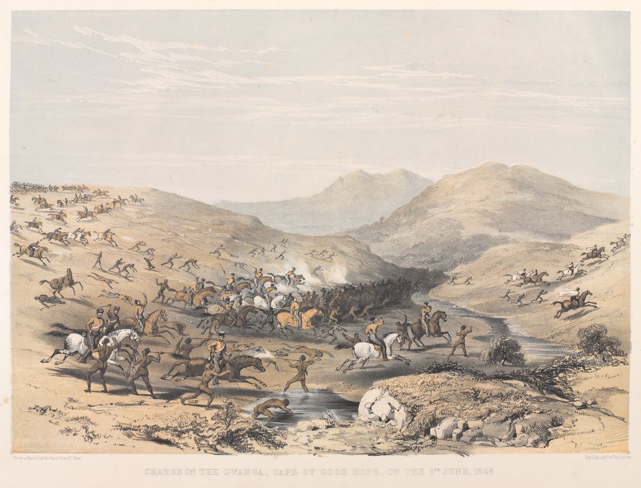 Charge sur le Gwanga, Cap de Bonne Espérance, le 8 juin 1846 (lithographie en couleur) - Harry Francis Darell