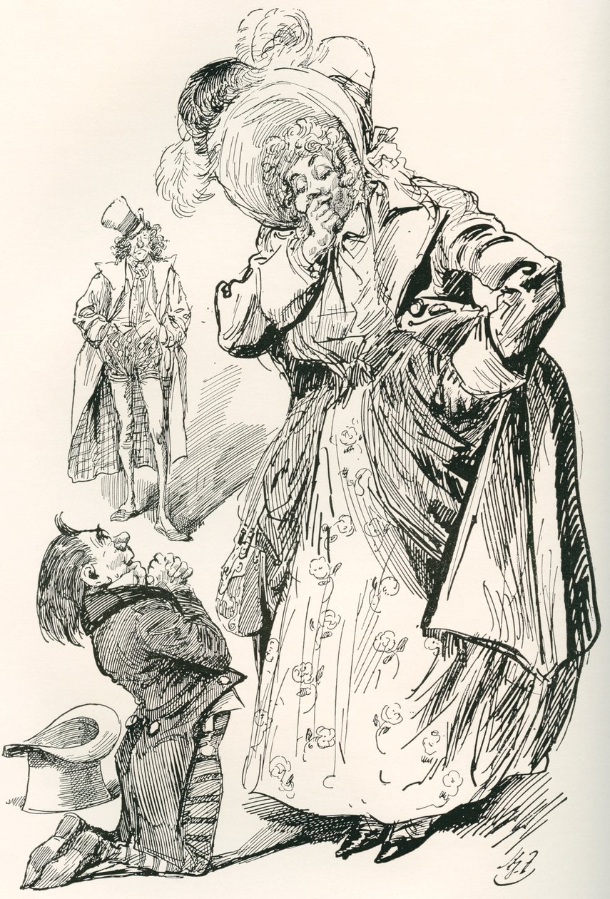 Major Tpschoffki. Illustration par Harry Furniss pour une histoire de Noël de Charles Dickens, Entrer dans la société, de l