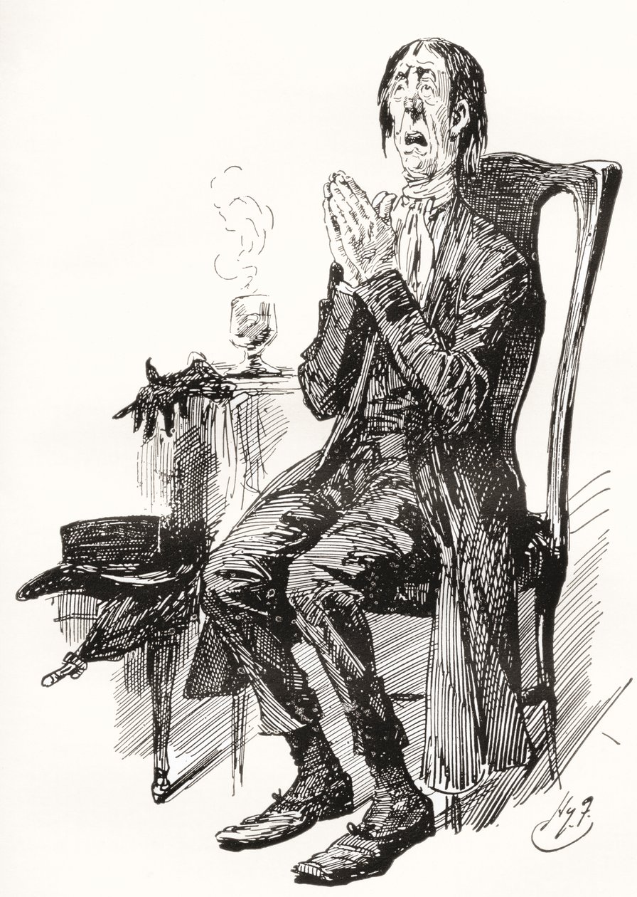 Stiggins. Illustration de Harry Furniss pour le roman de Charles Dickens Les Papiers posthumes du Pickwick Club, de l