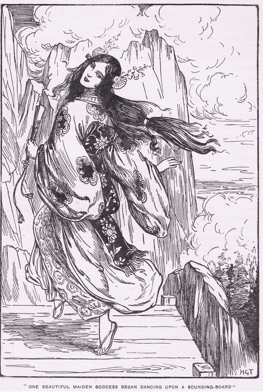Une belle déesse se met à danser sur une caisse de résonance (La Plaine du Haut Ciel) (litho) - Harry George Theaker