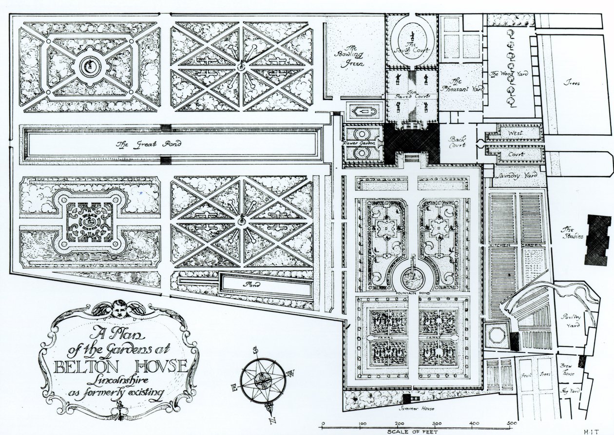 Plan des jardins de Belton House, Lincolnshire, vers 1900 - Harry Inigo Triggs