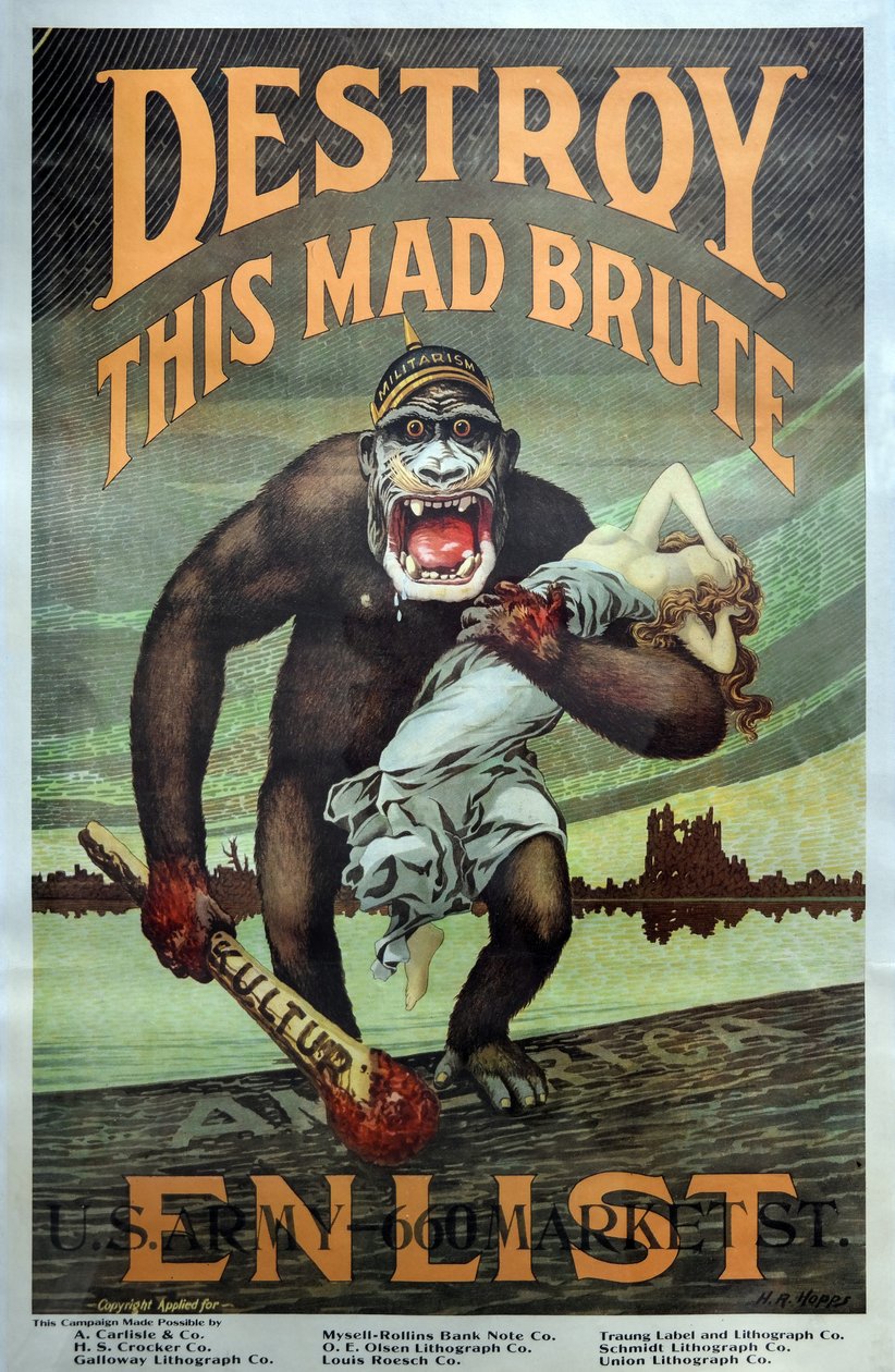 Campagne de recrutement militaire américaine WW1 "Détruisez ce fou furieux - Engagez-vous" pub. 1917 - Harry R. Hopps