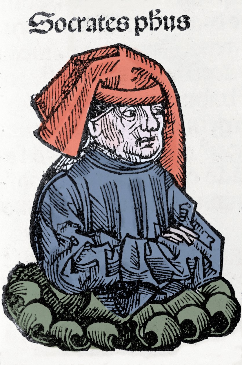 Portrait de Socrate (470-399 av. J.-C.), philosophe grec. Xylographie des « Chroniques de Nuremberg » par Hartmann Schedel - Hartmann Schedel
