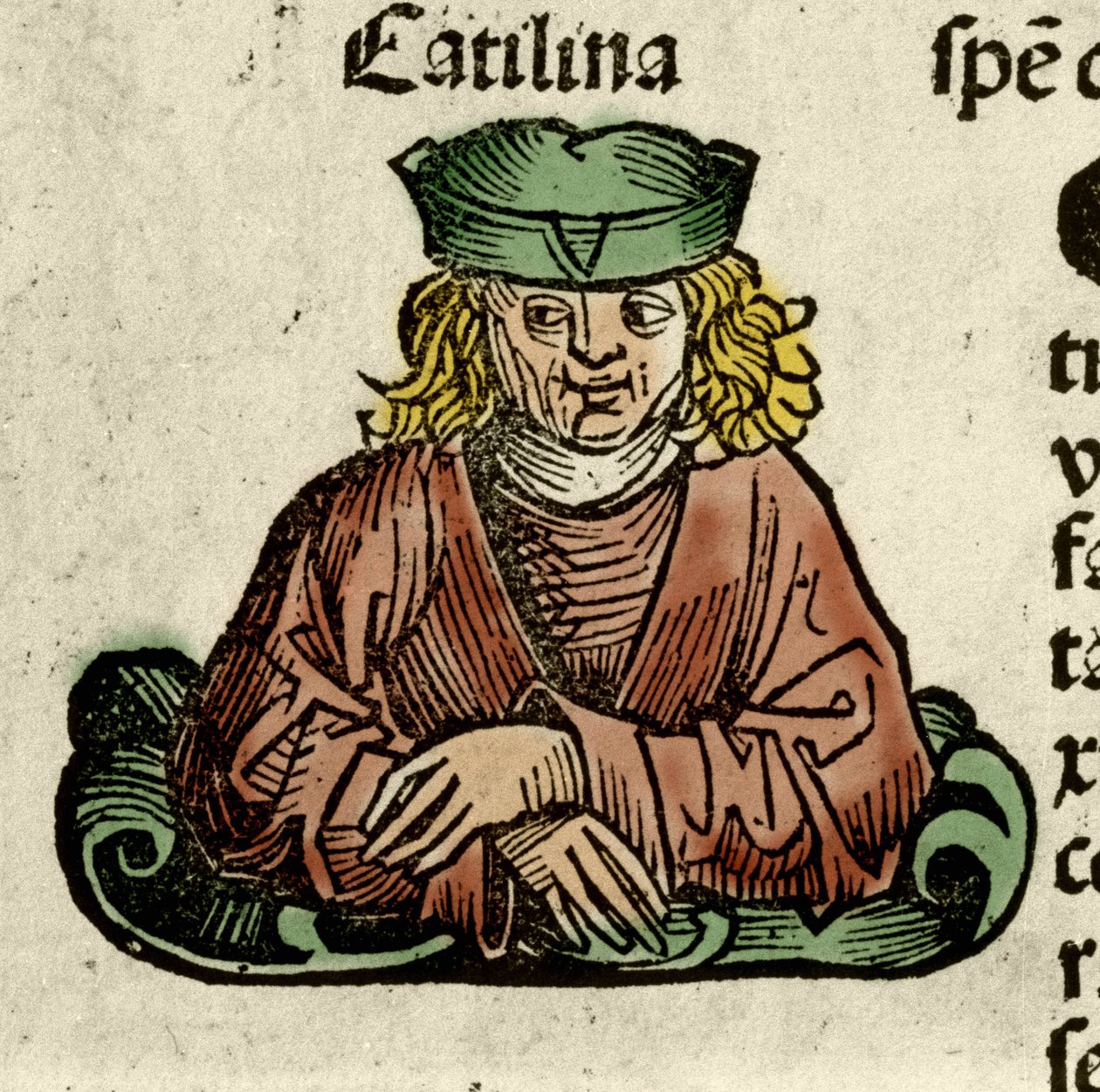 Représentation de Catilina (Lucius Sergius Catilina) (108-62 av. J.-C.), un politicien romain qui a conspiré contre le Sénat. Gravure de « Liber chronicarum » de Hartmann Schedel - Hartmann Schedel