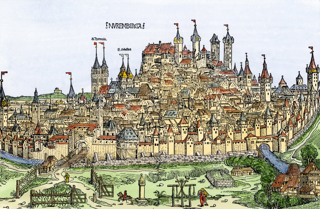 Vue de la ville de Nuremberg, Allemagne - Hartmann Schedel