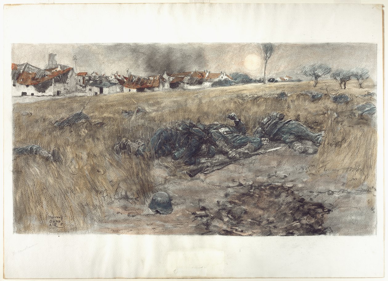 La lune des moissons, c.1918 (fusain et aquarelle, pastel sur papier) - Harvey T. Dunn