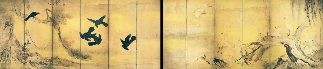 Corbeaux et hérons (Propriété culturelle importante) - Hasegawa Tohaku