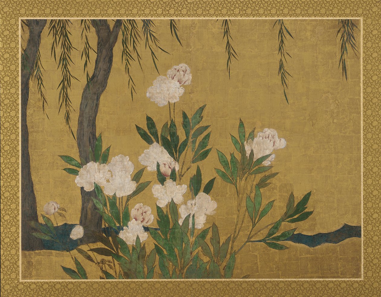 Pivoines et saules, période Momoyama ou Edo - Hasegawa Tonin