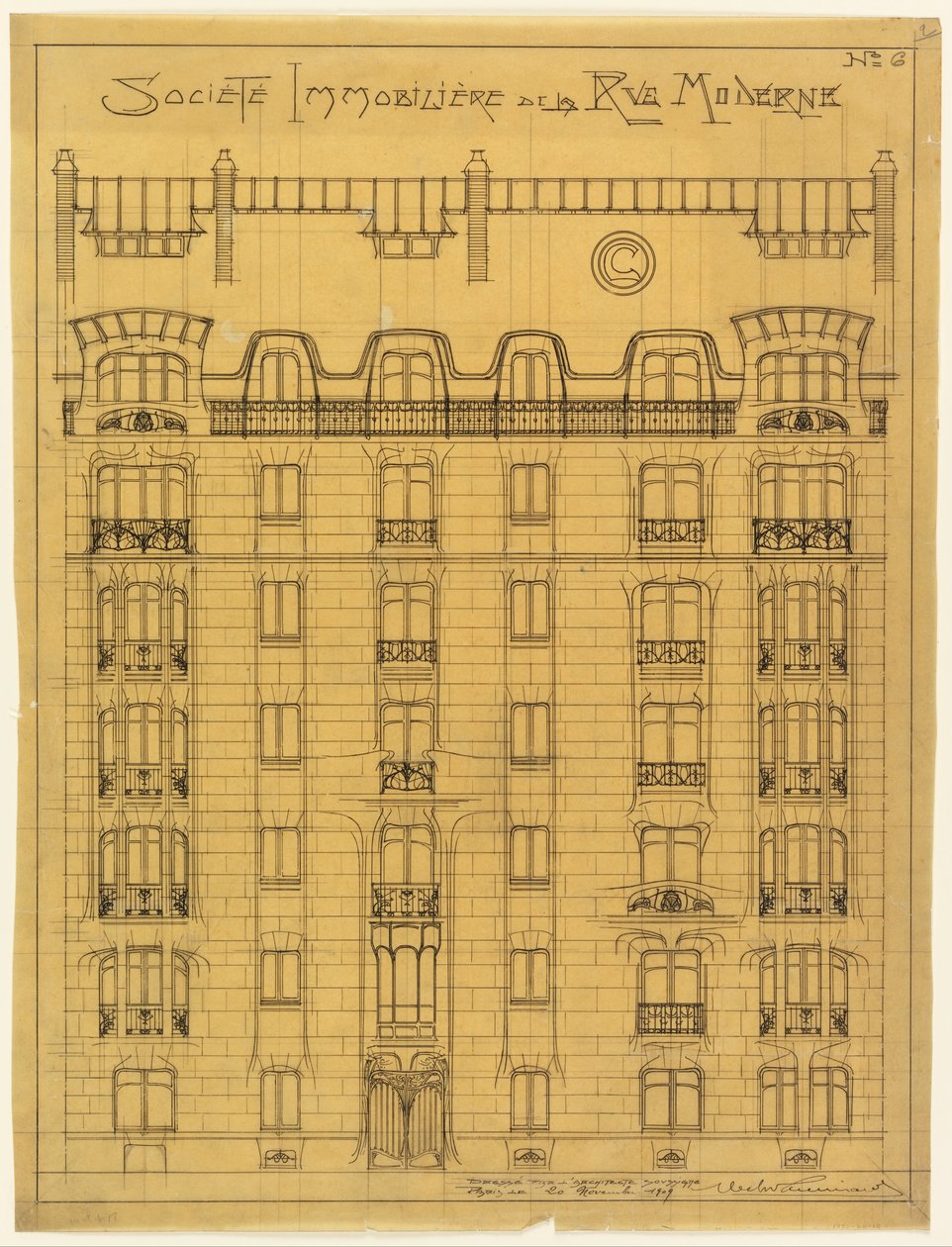 Conception pour la façade de la Société Immobilière de la Rue Moderne, No. 6 - Hector Guimard