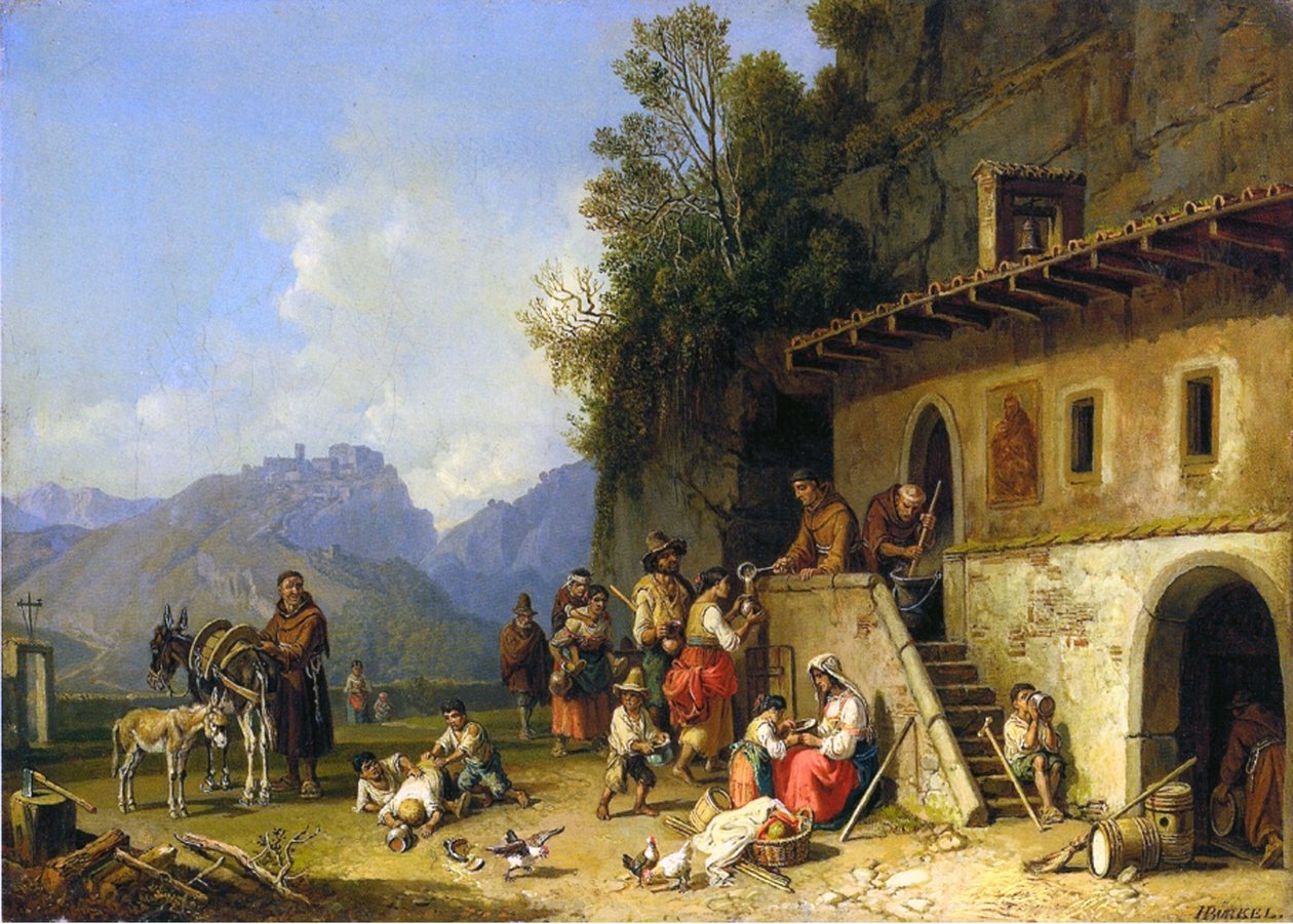Moines nourrissant les pauvres, Italie, 1864-65 - Heinrich Burkel