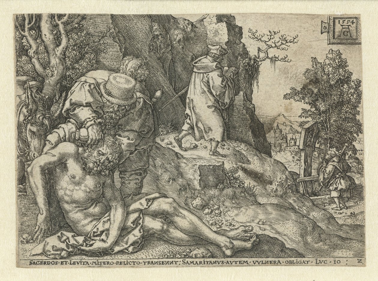 Le Bon Samaritain soigne les blessures (Parabel van de Barmhartige Samaritaan) - Heinrich Aldegrever