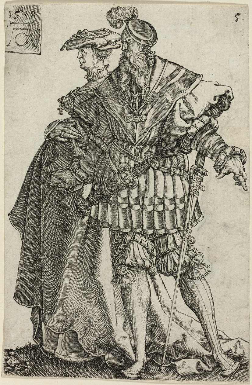Couple dansant, planche cinq de Les grands danseurs de mariage - Heinrich Aldegrever