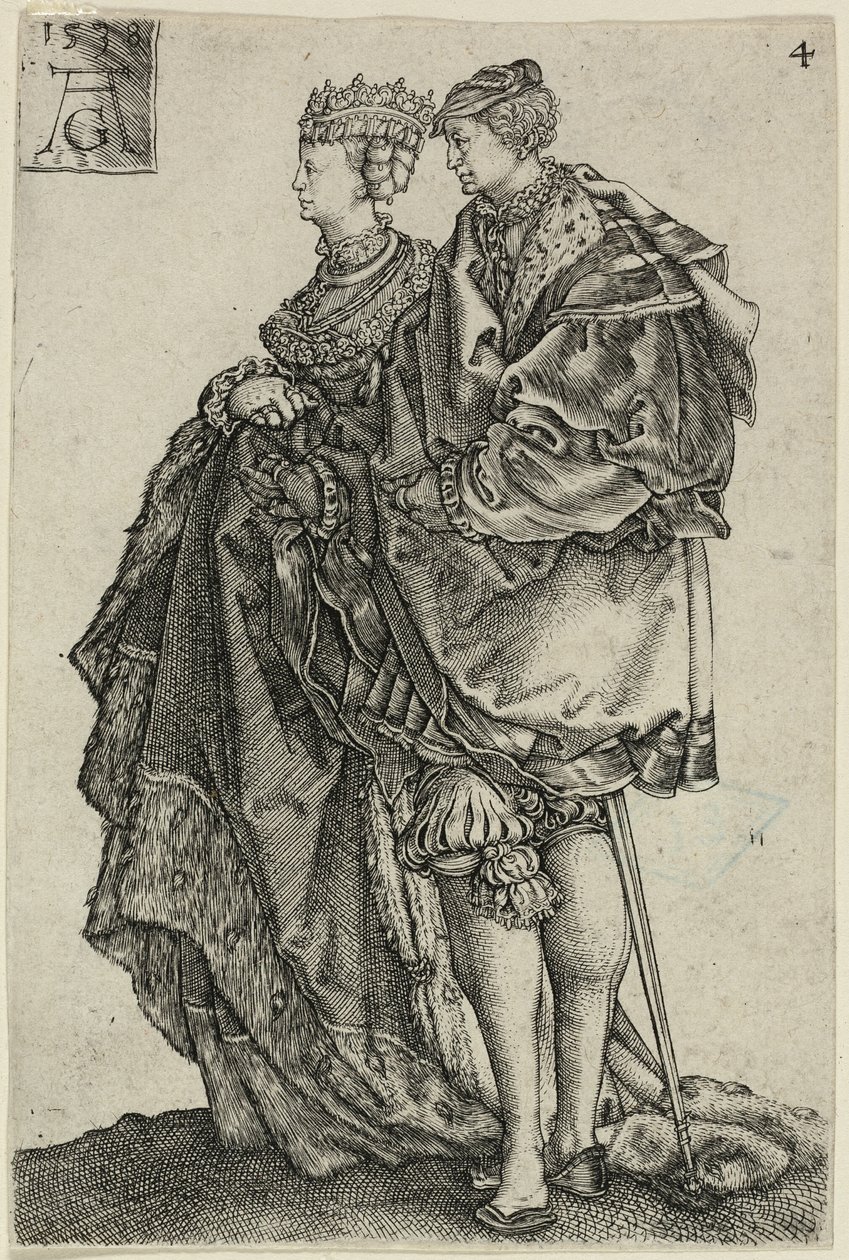 Couple dansant, planche quatre de Les grands danseurs de mariage - Heinrich Aldegrever