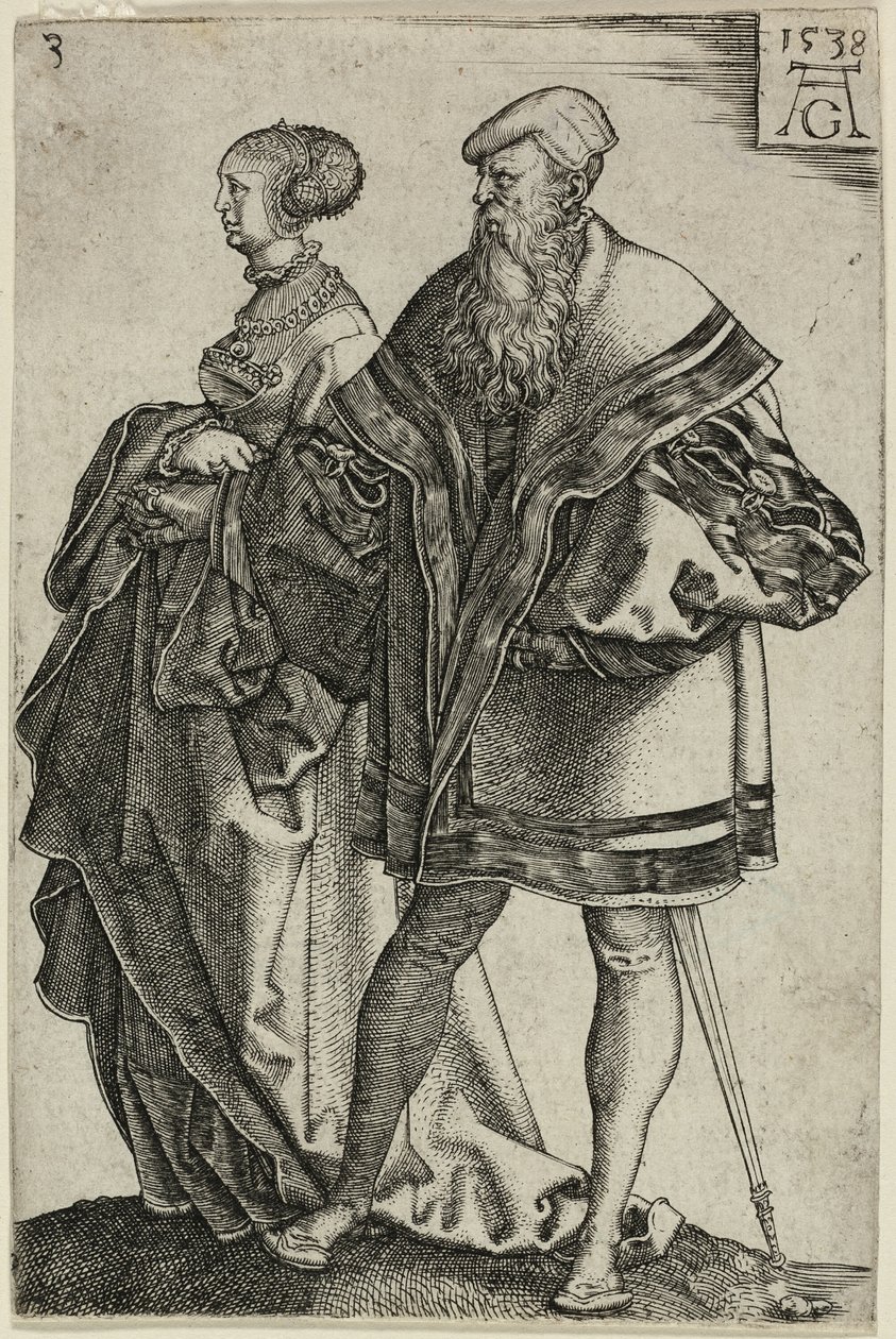 Couple dansant, planche trois de Les grands danseurs de mariage - Heinrich Aldegrever