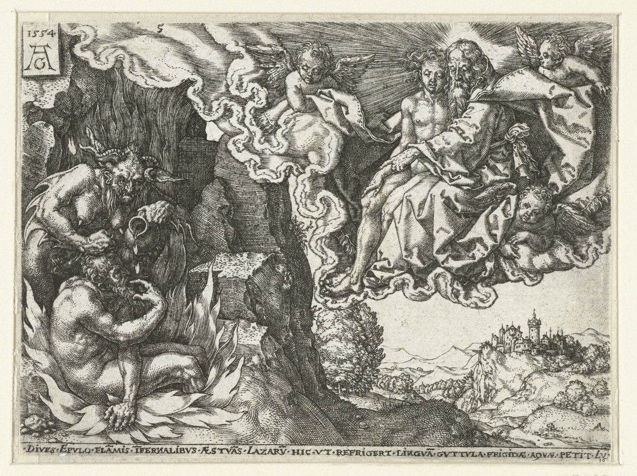 Le riche en enfer voit Abraham avec Lazare - Heinrich Aldegrever
