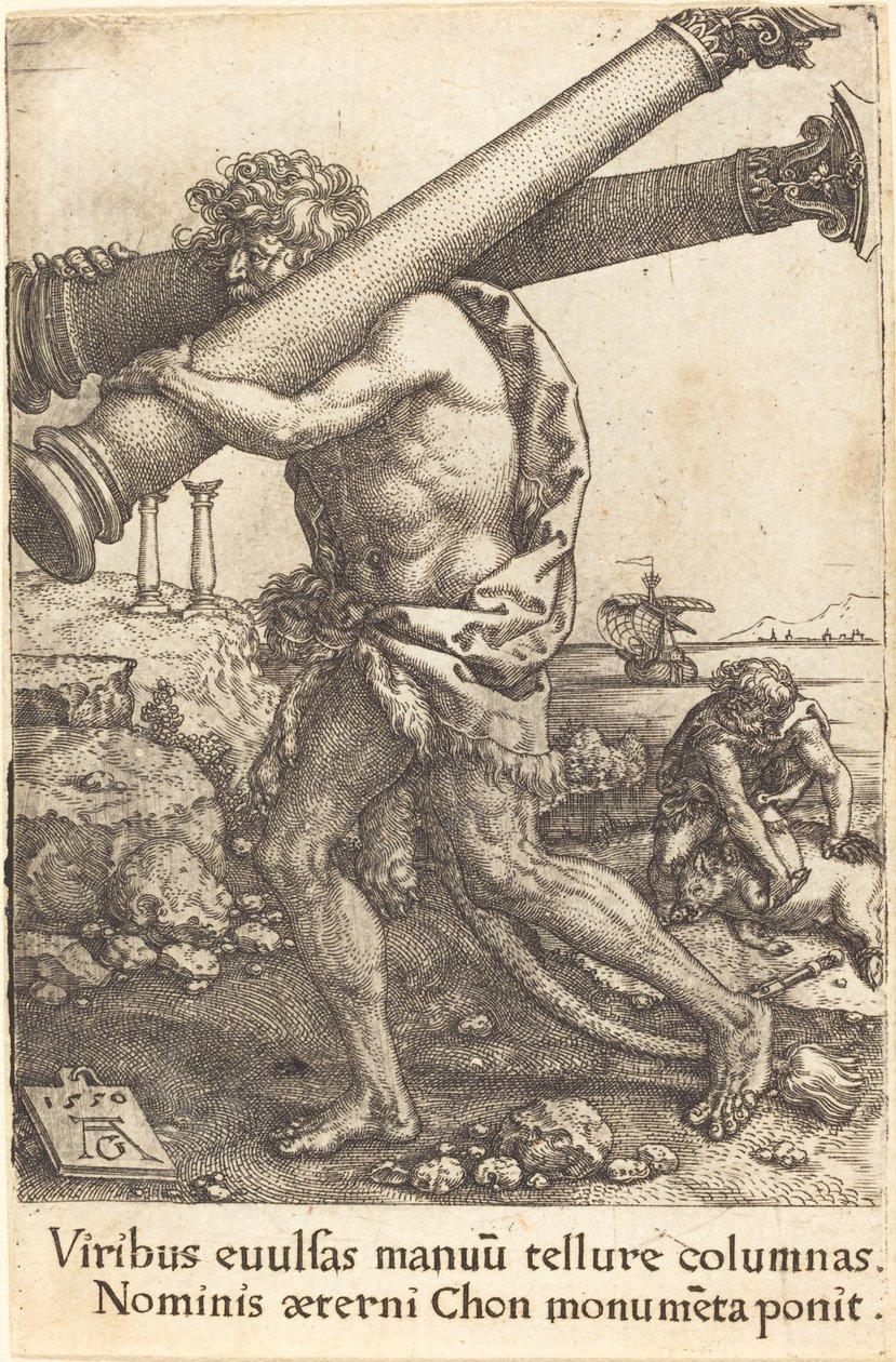 Hercule portant les deux colonnes de Gaza, 1550 - Heinrich Aldegrever