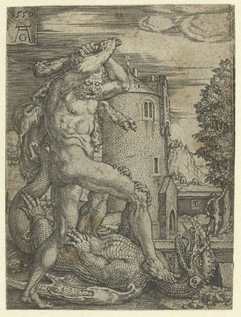 Hercule tue le dragon Ladon - Heinrich Aldegrever