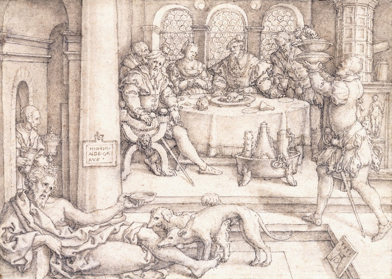 Lazare mendiant des miettes à la table de Dive, 1552 - Heinrich Aldegrever