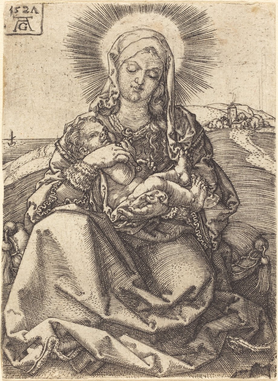 Madonna dans un paysage assise sur un coussin - Heinrich Aldegrever